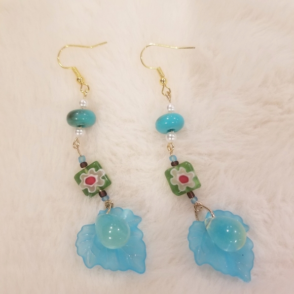 TEESAN MAKE A STATEMENT Japanese Style Dangling Earrings - Ocean Blue Color - Picture 1 of 4